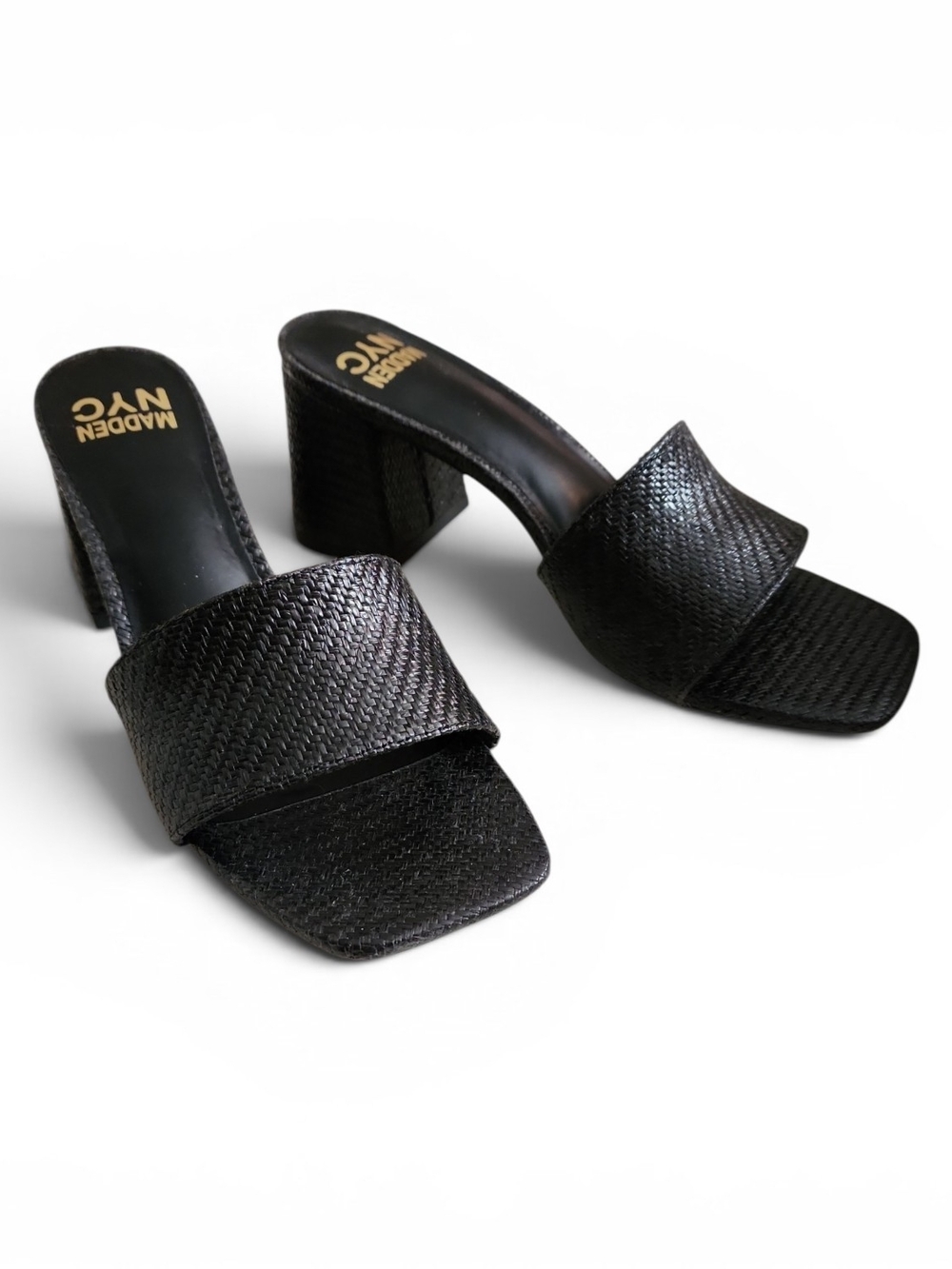 Madden NYC Black Woven Block Heel Mules Size 8 NWOT Black